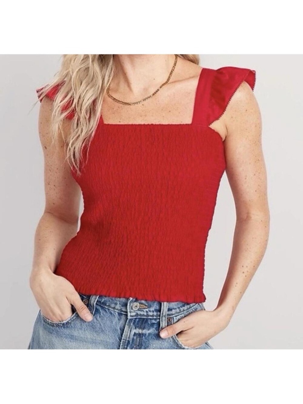 Old Navy Red Smocked Square-Neck Tank